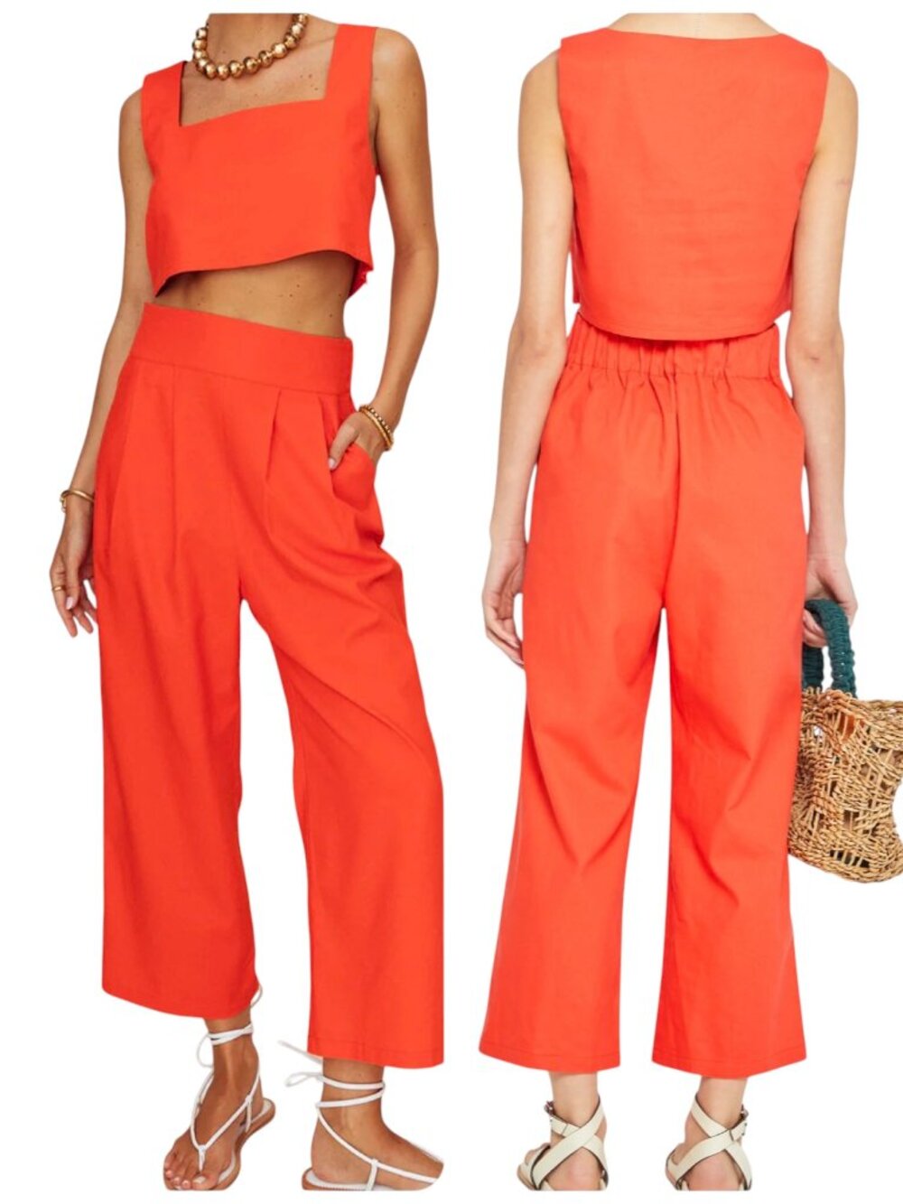 Kourt Sabal Crop Top XS Orange Linen Blend Square Neck NWT